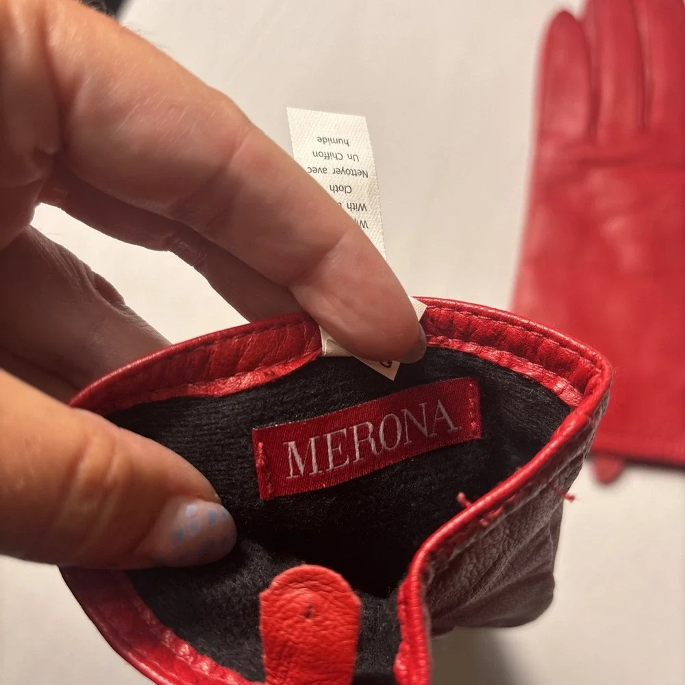 Red Leather Gloves Womens Thinsulate Insulation 40 Gram Lined Merona LG/XLTG